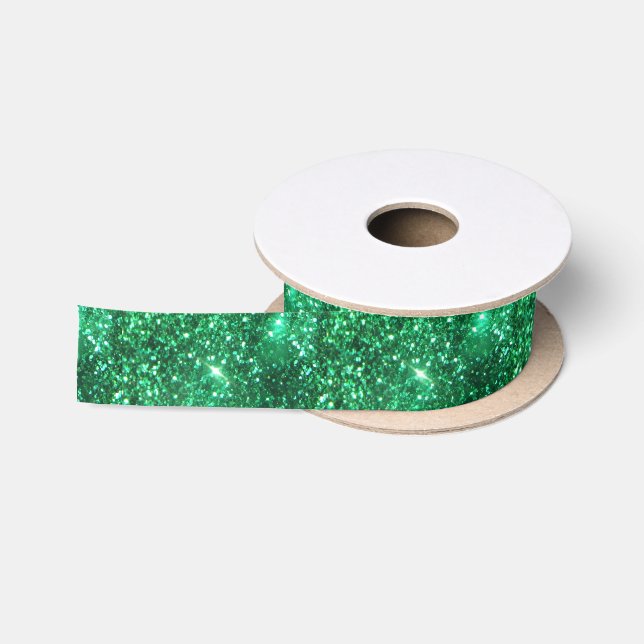 Glitzy Green Glitter Satin Ribbon (Spool)