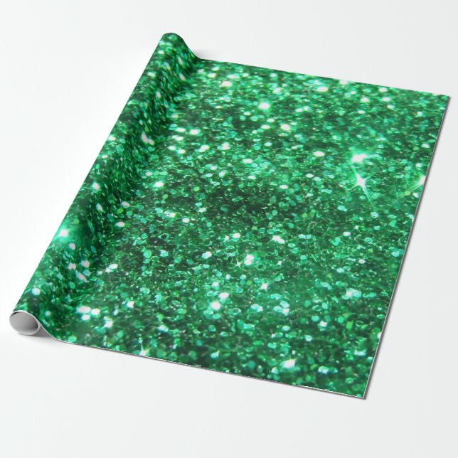 Glitzy Green Glitter Wrapping Paper (Unrolled)