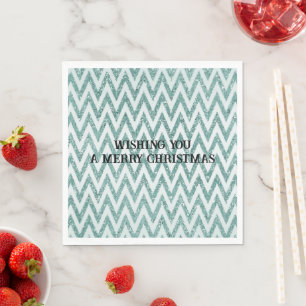 Glitzy Green White Chevron Stripes Christmas Napkin