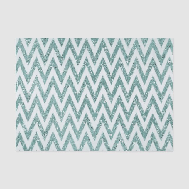 Glitzy Green White Chevron Stripes Christmas Tissue Paper (Front)