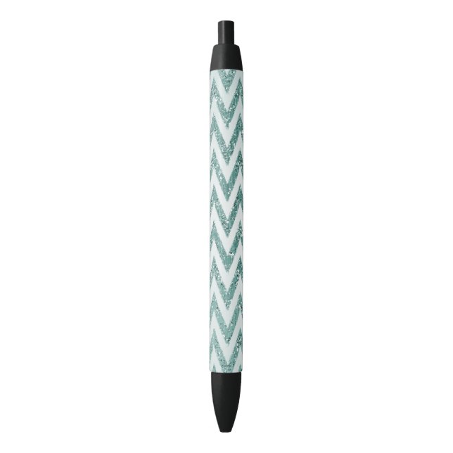 Glitzy Green White Chevron Zigzag Stripes   Black Ink Pen (Front Vertical)