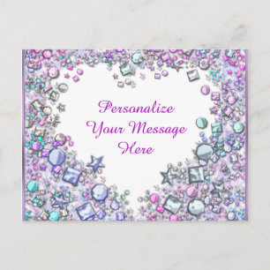 Glitzy Heart Gems Personalized Message Postcard