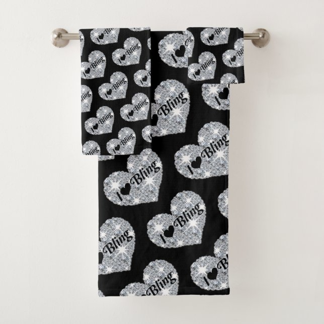 Glitzy I love Bling texte sur coeur diamant argent (En situation)