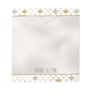 Glitzy Mermaid Blue Gold Sparkle Glitter Notepad