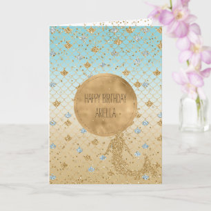 Glitzy Mermaid Blue Gold Sparkle Glitter Ombre     Card