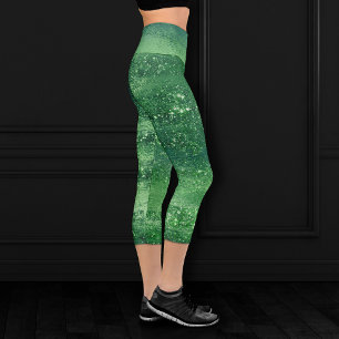 Glitzy Minimalism   Neo Mint Green Glitter Sparkle Capri Leggings