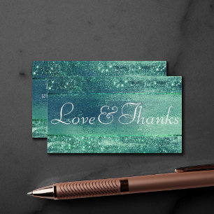 Glitzy Minimalist Iridescent Green Thank You Enclosure Card