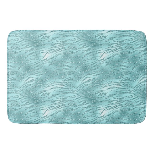 Glitzy Mint Zebra Print Bath Mat (Front)