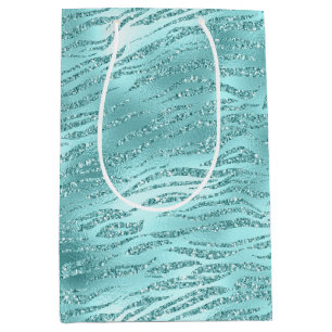 Glitzy Mint Zebra Print Medium Gift Bag