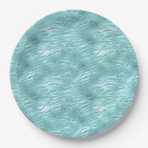 Glitzy Mint Zebra Print Paper Plate