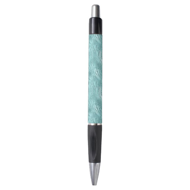 Glitzy Mint Zebra Print Pen (Front Vertical)