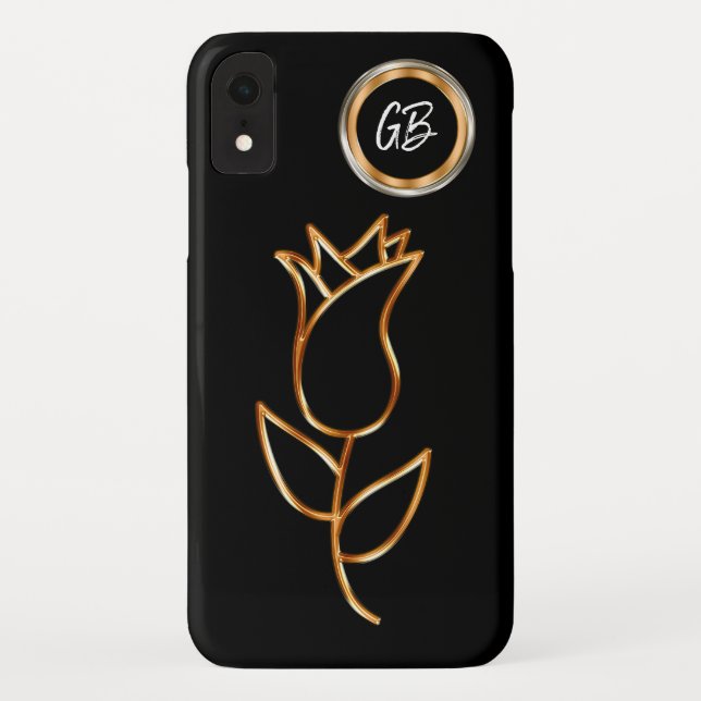 Glitzy Monogram Bling Floral Design Case-Mate iPhone Case (Back)