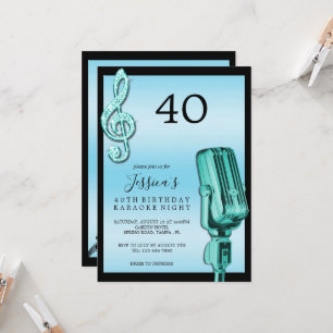 Glitzy Music Note & Microphone Karaoke Birthday In Invitation