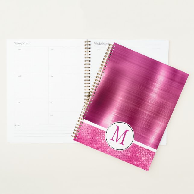 Glitzy Pink Glam Sparkle Monogram Planner (Display)
