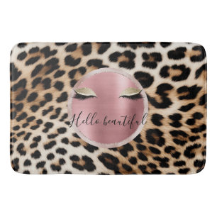 Glitzy Pink Glitter Gold Eyelashes Leopard     Bath Mat
