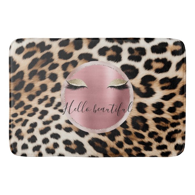 Glitzy Pink Glitter Gold Eyelashes Leopard     Bath Mat (Front)