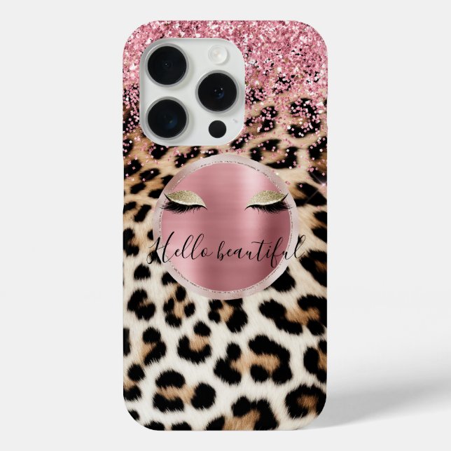 Glitzy Pink Glitter Gold Eyelashes Leopard     Case-Mate iPhone Case (Back)
