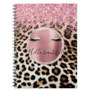 Glitzy Pink Glitter Gold Eyelashes Leopard     Notebook