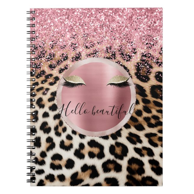 Glitzy Pink Glitter Gold Eyelashes Leopard     Notebook (Front)