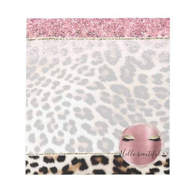 Glitzy Pink Glitter Gold Eyelashes Leopard     Notepad (Front)