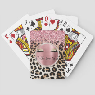 Glitzy Pink Glitter Gold Eyelashes Leopard     Playing Cards
