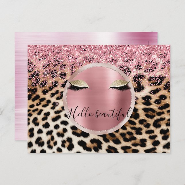 Glitzy Pink Glitter Gold Eyelashes Leopard     Postcard (Front/Back)