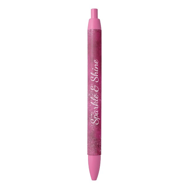 Glitzy Pink Glitter Sparkle Black Ink Pen (Front Vertical)