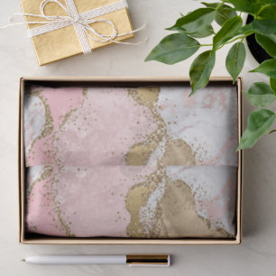 Glitzy Pink White Marble Gold Glitter Birthday Tissue Paper