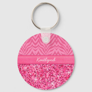 Glitzy Pink Zebra Keychain