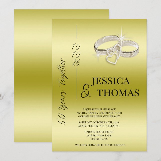 Glitzy Posh 50th Golden Wedding Anniversary Invitation (Front/Back)