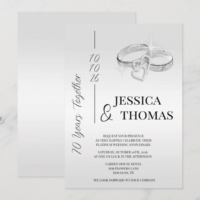 Glitzy Posh 70th Platinum Wedding Anniversary Invitation (Front/Back)