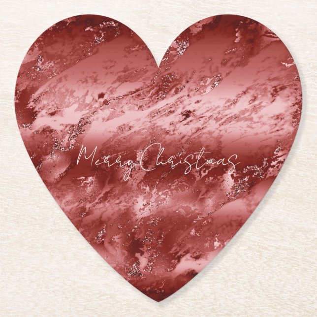 Glitzy Red Ombre Marble         Paper Coaster (Front)