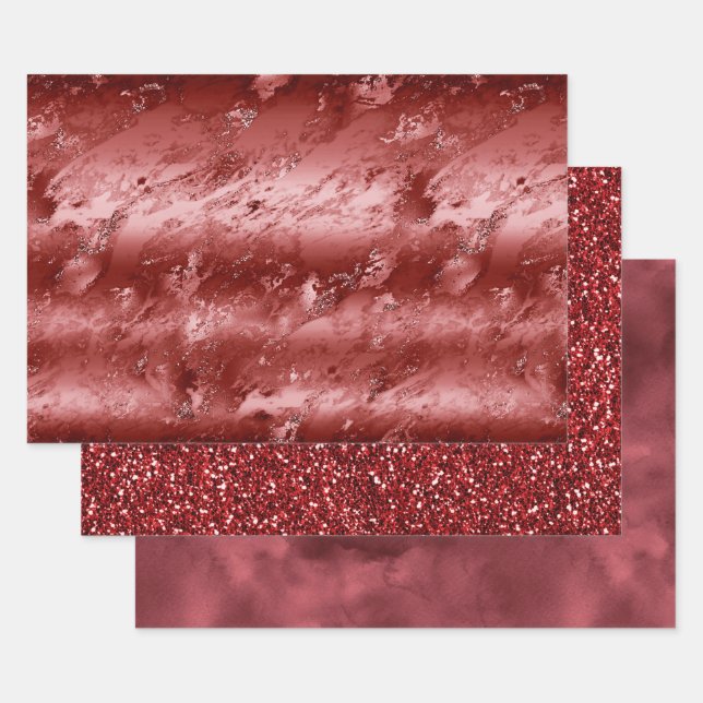 Glitzy Red Ombre Marble    Wrapping Paper Sheet (Set)