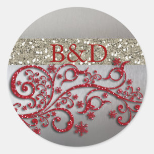 Glitzy Red Silver Glitter Personalized Seal
