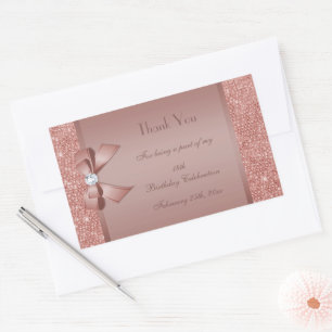 Glitzy Rose Gold Bow & Gem Birthday Party Sticker