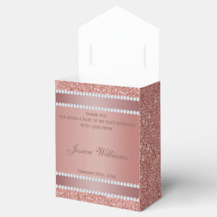 Glitzy Rose Gold & Diamond Gem Birthday Party Favor Box