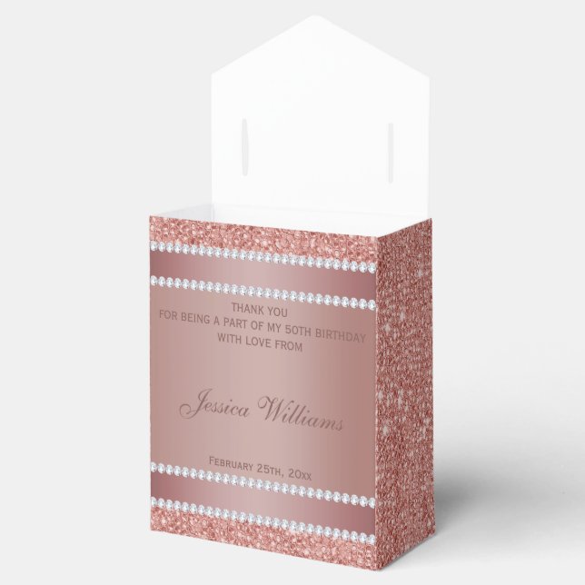 Glitzy Rose Gold & Diamond Gem Birthday Party Favor Box (Opened)