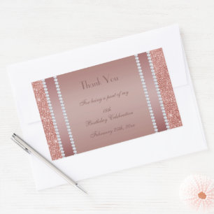 Glitzy Rose Gold & Diamond Gem Birthday Party Sticker