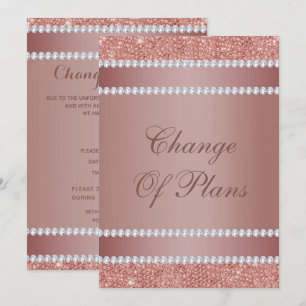 Glitzy Rose Gold & Diamond Gem Change Of Plans Invitation