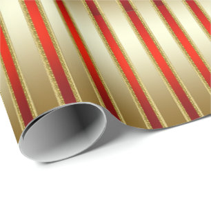 Glitzy Shiny Gold and Red Stripes Wrapping Paper