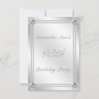 Glitzy Silver and Diamonds Look 90th Birthday Invitation