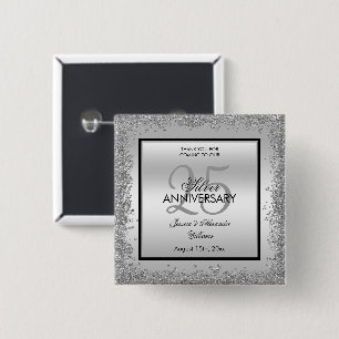 Glitzy Silver & Black 25th Wedding Anniversary     2 Inch Square Button