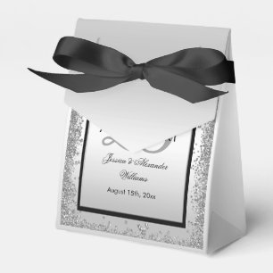 Glitzy Silver & Black 25th Wedding Anniversary Favor Box