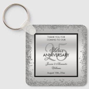 Glitzy Silver & Black 25th Wedding Anniversary     Keychain