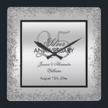 Glitzy Silver & Black 25th Wedding Anniversary Square Wall Clock<br><div class="desc">Beautiful romantic, elegant glitzy and sparkly 25th Wedding Anniversary wall clock. With a shiny glittery sequin silver border frame over a double silver and single black background..This example is for a 25th Silver Wedding Anniversary but can be used for any event. All text, font and font colour is fully customizable...</div>