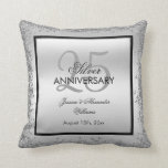 Glitzy Silver & Black 25th Wedding Anniversary  Throw Pillow<br><div class="desc">Beautiful romantic, elegant glitzy and sparkly 25th Wedding Anniversary throw pillow. With a shiny glittery sequin silver border frame over a double silver and single black background..This example is for a 25th Silver Wedding Anniversary but can be used for any event. All text, font and font colour is fully customizable...</div>