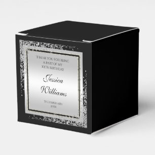 Glitzy Silver Confetti Corners Birthday Favor Box