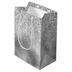 Glitzy Silver Glam Sparkle Glitter   Medium Gift Bag