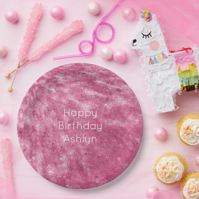 Glitzy Sparkle Pink Birthday Paper Plate (Party)