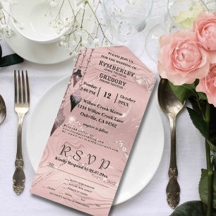Glitzy Sparkly Blush Pink Silver Christmas All In One Invitation